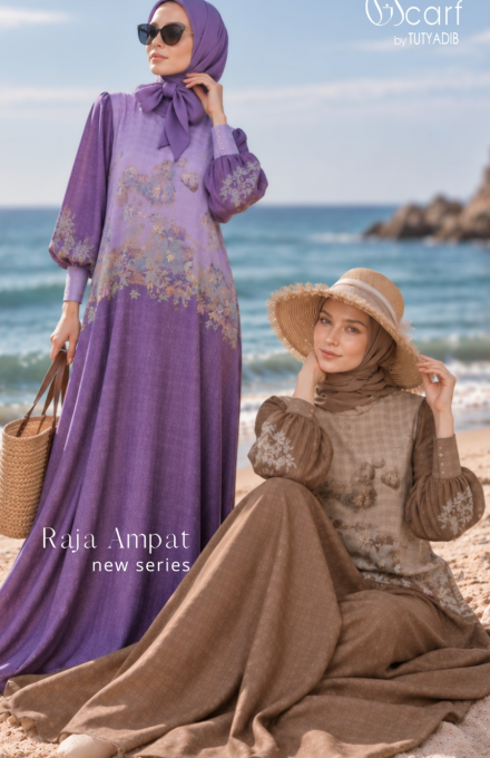 Dress Set Keudung Digital Printing Motif Raja Ampat Giscarf by TutyAdib